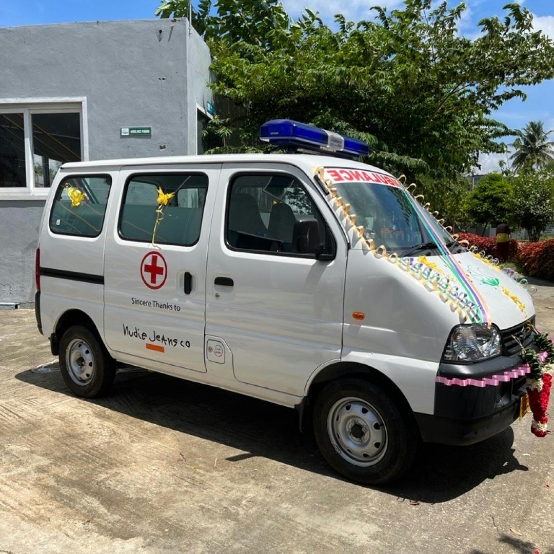 The new ambulance at the factory. 
